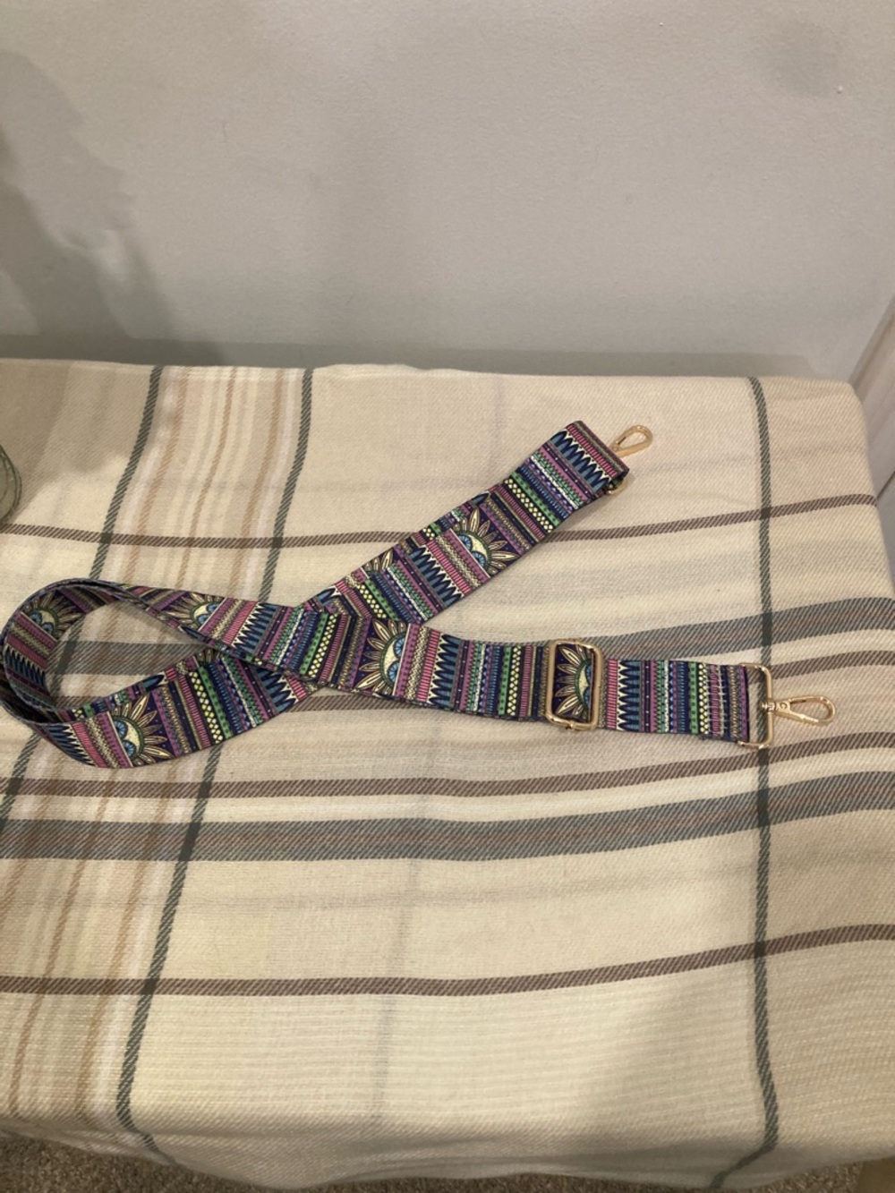 Adjustable Multicolor Patterned Guitar/Bag Strap with Gold Hardware